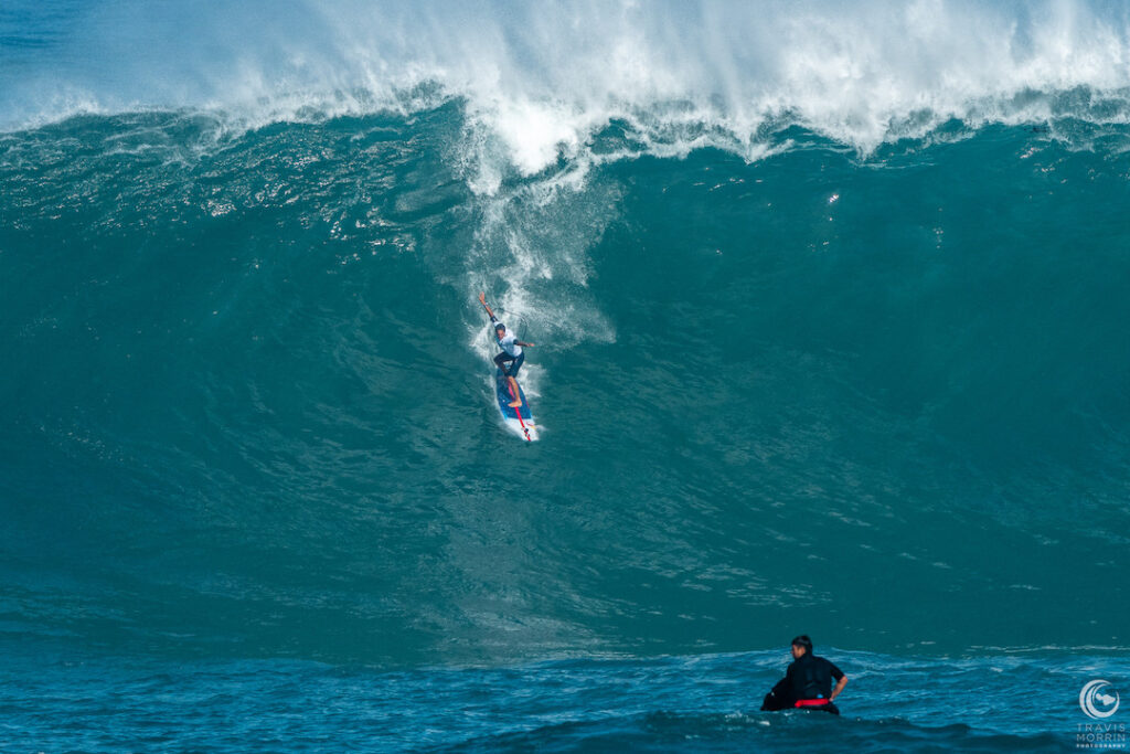 Big-wave pro surfer Kai Lenny, proudly representing Maui at The Eddie at Waimea Bay