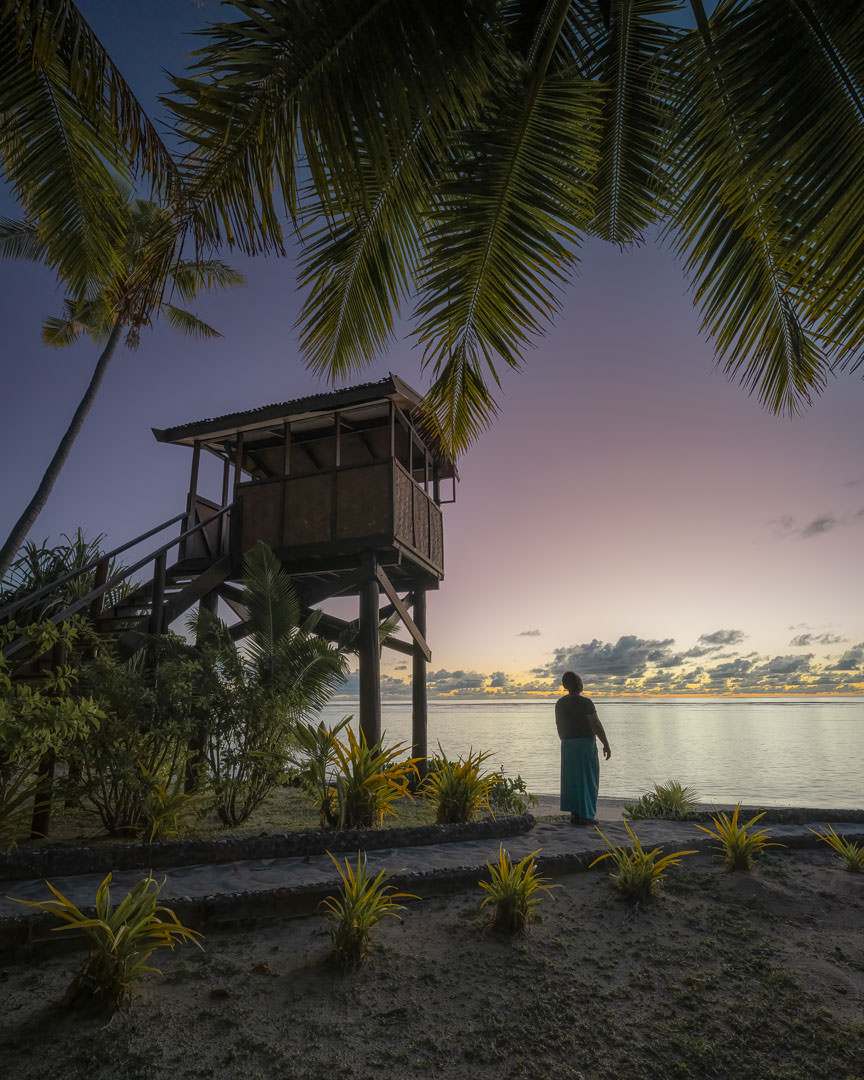 Elenoa watches sunset at Tavarua Island Resort